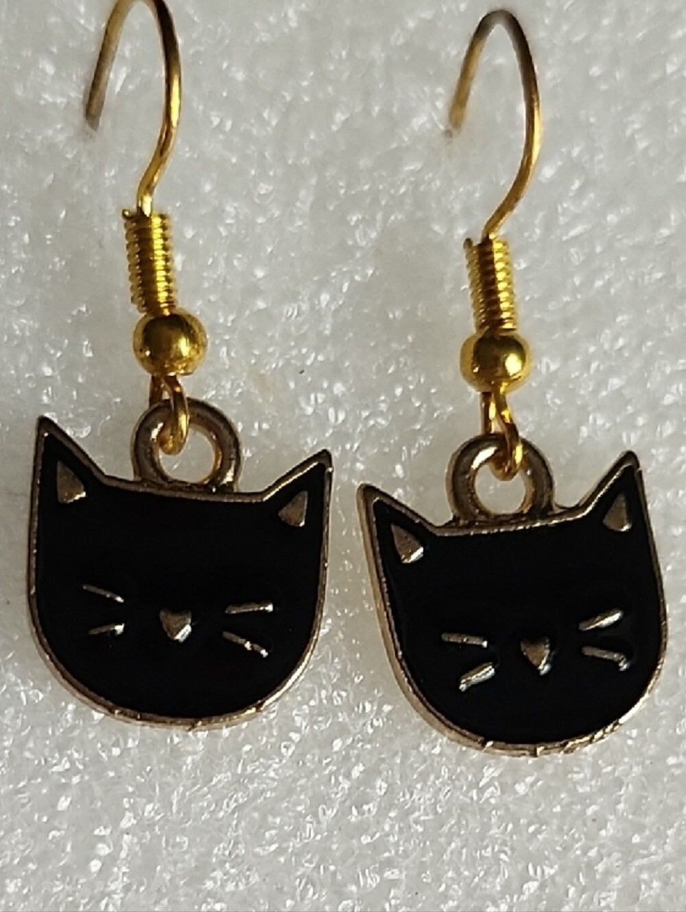 Hand Crafted Black and Gold Cat Face Earrings